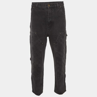 パンツ Louis Vuitton Men's Jeans Louis Vuitton Black Embossed Monogram Denim Carpenter Jeans LWaist