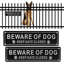 Beware of Dog Sign Keep Gate Closed, 2 Pack Rust Free Aluminum Dog on Premises