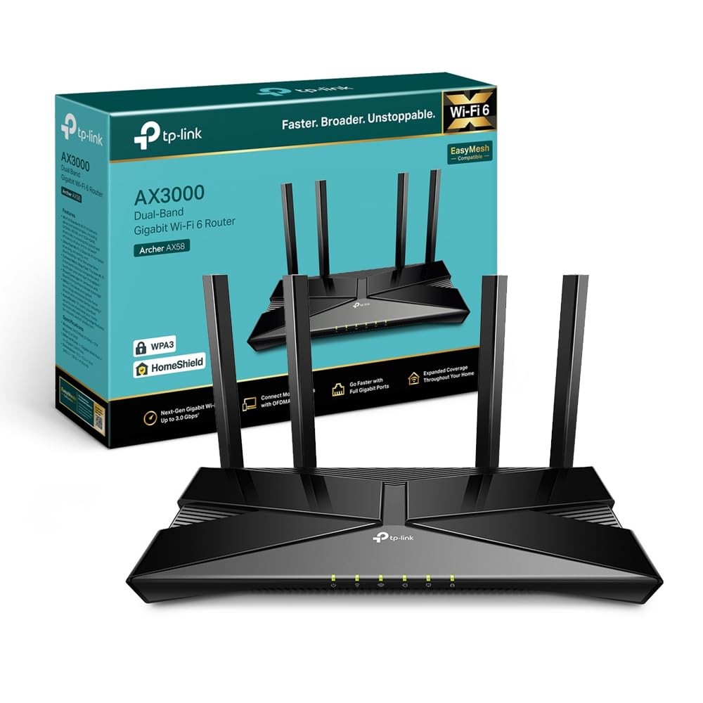 Router TP-Link Archer AX58 WiFi 6 AX3000 Nero Dual Band Gigabit