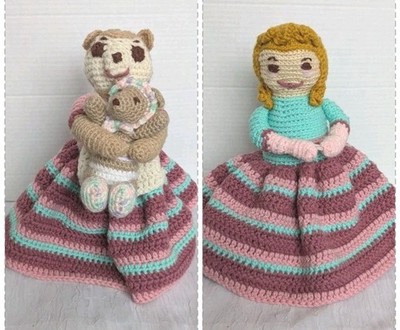 Handmade Goldilocks Doll Topsy Turvy Crochet Mama Baby Bear Flip Double Sided 