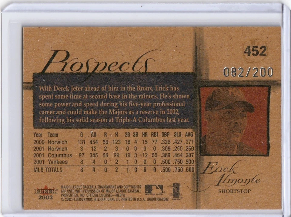 2002 Fleer Tradition Glossy /200 Erick Almonte #452 - Image 2 of 2