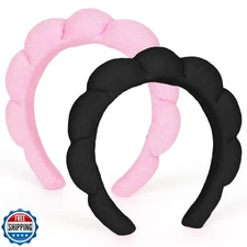 AMCAMI 2 PCS Puffy Spa Headband for Women Sponge Headbands for Gi