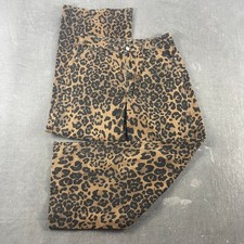 Women Sz 3 Tan Black Leopard Print Wide Leg Cotton Pants High Rise Animal Print
