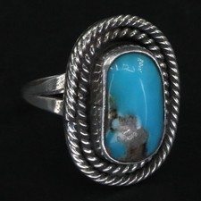 VTG Sterling Silver NAVAJO Braided Turquoise Oval Cabochon Ring Size 6.5 - 5g
