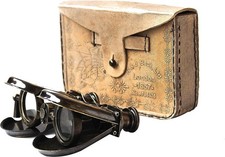 Antique Style Brass Opera Glasses Binoculars Folding Lorgnette with Leather Case