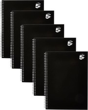 Image of A4 Notebook Hardback Wirebound Ruled Notepad Black Pack of 5