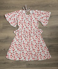 PrettyLittleThing Floral Mini Dress UK 12 White & Red Frill Dress