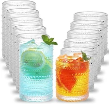 Moretoes Hobnail Drinking Glasses Set of 12, 12 Oz 10oz&12oz, 1-Clear 