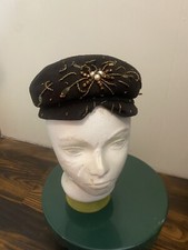 Vintage 1950  s Girl  s GLENOVER HENRY POLLACK, NY BROWN FELT WOOL HAT BEADED