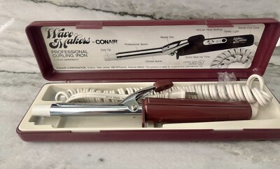 VINTAGE CONAIR WAVE MAKERS PROFESSIONAL CURLING IRON BRUSH & TRAVEL CASE Works!