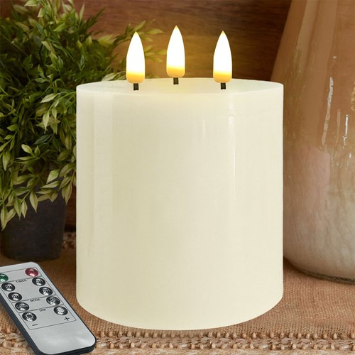 3 Wicks Pillar Flameless LED Candles White battery operated candles with Remote - Picture 5 of 5