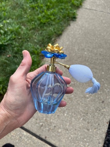 Vintage IRICE Light Blue Flower-Top Crystal Parfum Flakon Austria Neu Birne - Bild 8 von 10