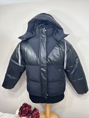 Divided H&M Alpine Full Snap/Zip Black Puffer Coat Hood Jacket Women s Size XS