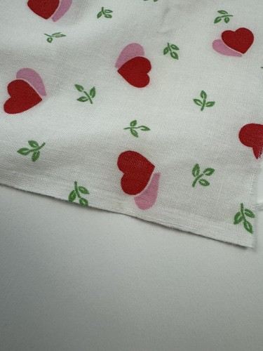 Light Cotton White Fabric Double Hearts Leaves Cottage Cute 50”54” 1 Ish Yard - Picture 2 of 4
