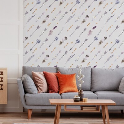 10m VLIES Tapeten Rollen Wohnzimmer Federn Pfeile Blumen Aquarell Gemalt XXL 386