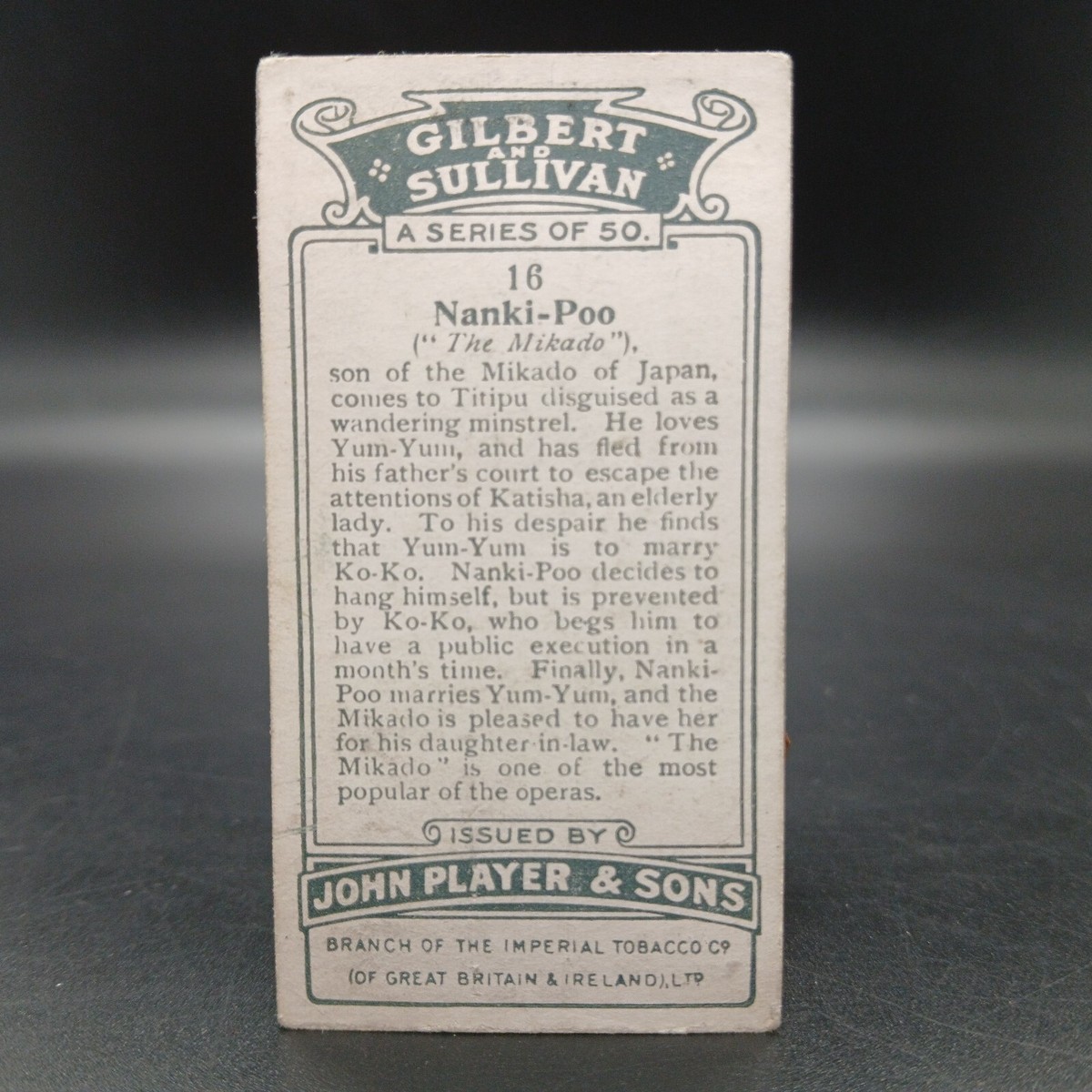 cigarette cards for sale 1920's Player Gilbert & Sullivan NANKI-POO Antique Tobacco Cigarette Card