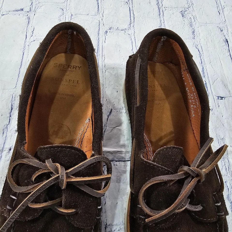 Sperry Sunspel MENS 11.5 Gold Cup Brown Handmade in Maine Boat Shoe Vibram Sole - Image 4 of 4