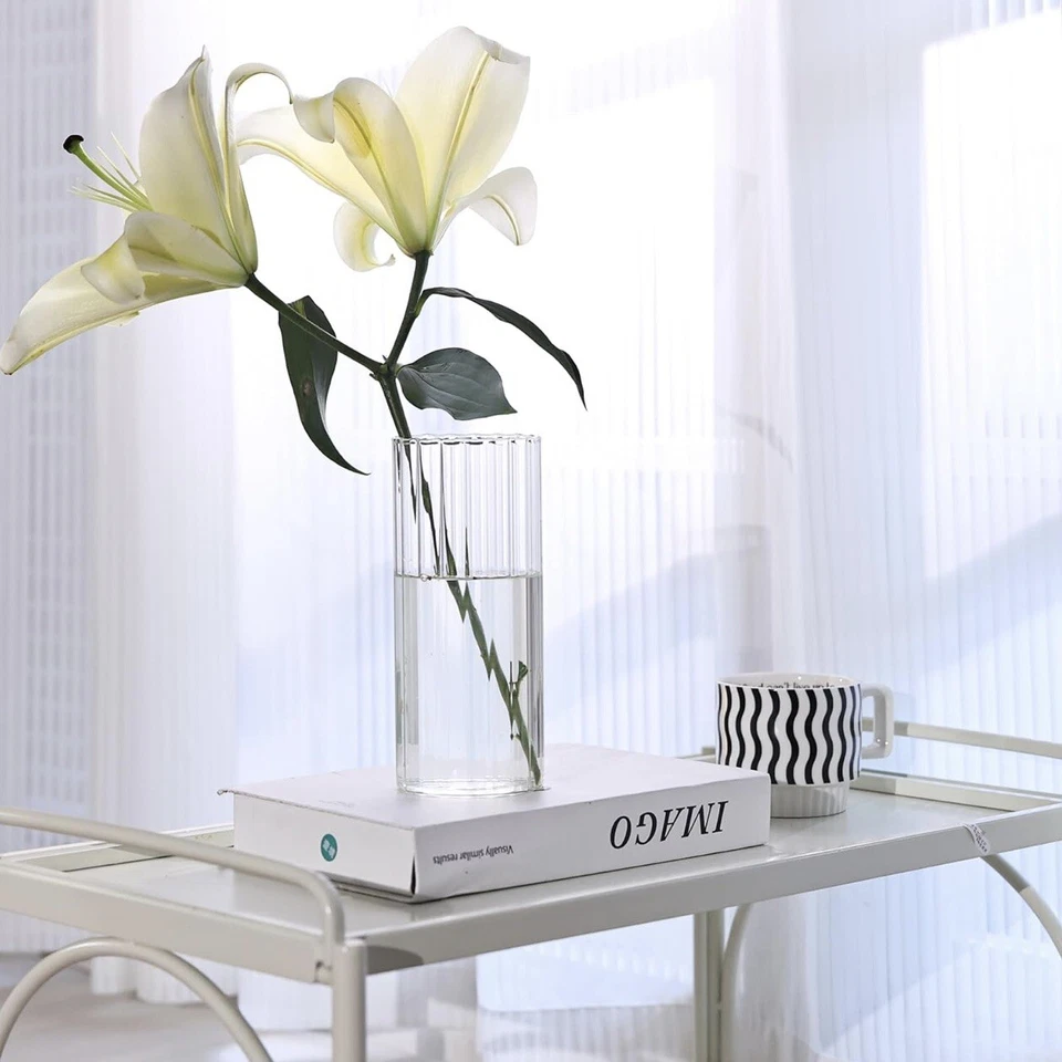 NUEVO Florero West Elm XL Coloreado Vidrio Boho Acanalado Cilindro Florero Decoración 8" Foto 4 de 4