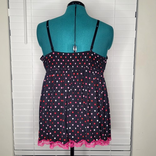 Cacique Black Pink Red Polka-dot Babydoll Lingerie Top Lace Fairy Barbie 18/20 - Picture 2 of 7