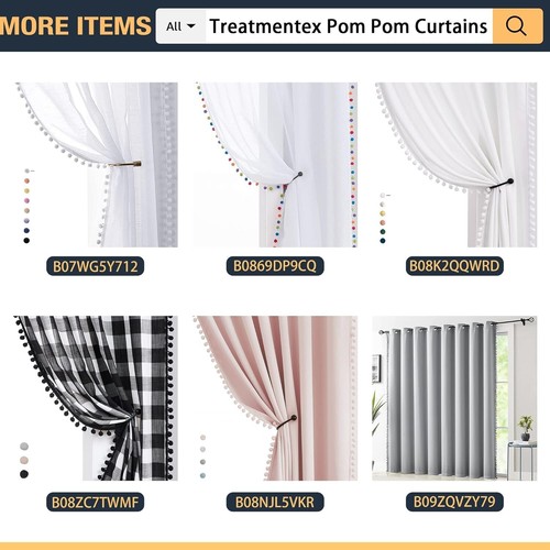 Grey Pom Pom Blackout Curtains 100"W x 84"L - Triple Weave Thermal Insulation - Picture 9 of 12