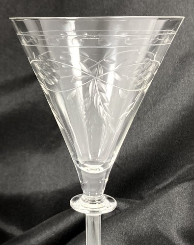Polish Etch Floral Leaf Dot Wafer Stem Starburst Foot Cocktail Goblet 8 3/4" Vtg - Picture 9 of 15