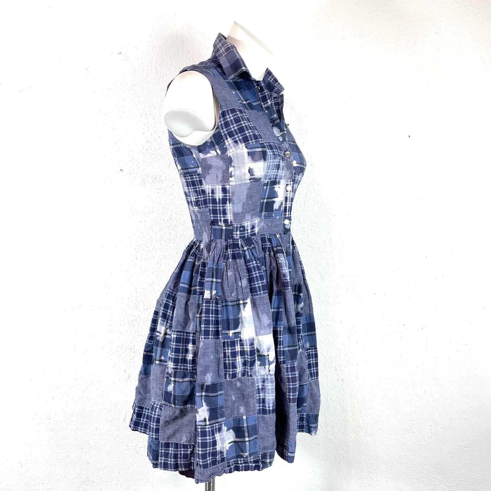 1990s Laundry Patchwork Chambray Plaid Sleeveless… - image 2