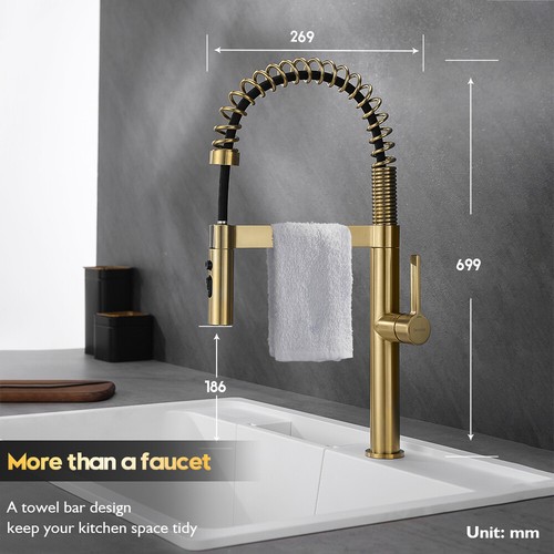 Decaura Brushed Gold Kitchen Mixer Tap Sink Faucet Bathroom Basin Mixer Tap - Picture 31 of 76