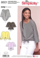 Simplicity 8601 Pullover Tops w Tie Waist & Sleeve Variations Sz 14-22 UNCUT