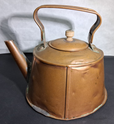 Vintage Tea Kettle Pot Copper Metal Hammered Handmade Country Farm Kitchen