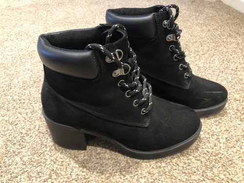 FAUX SUEDE LACE UP HEELED HIKER BOOTS 