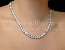 Round Simulated Diamond Tennis Necklace Real 925 Sterling Silver Chain 16"-30"