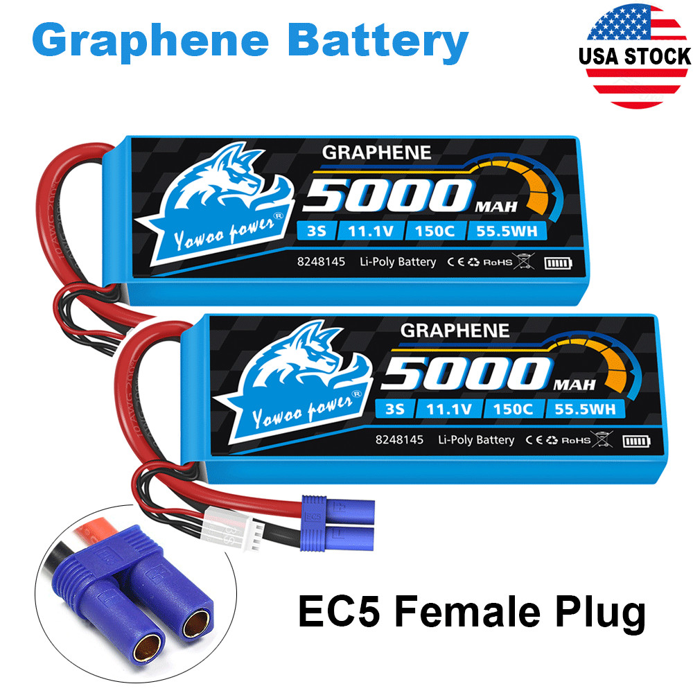 2pcs Yowoo 3S 5000mAh Lipo Battery 150C EC5 11.1V for RC Helicopter Drone Car