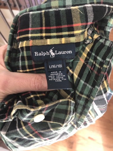 Ralph Lauren Boys Plaid Shirt Long Sleeve Button Up Green Red Size Large 16-18 - 第 4/4 張圖片