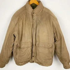 THE COMPANY STORE Leather Bomber Jacket/Removable Down Lining Mens Size L