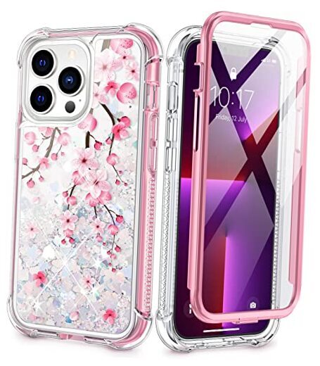 for iPhone 13 Pro Max Case Glitter Women Girls with Built-in Screen Cherry