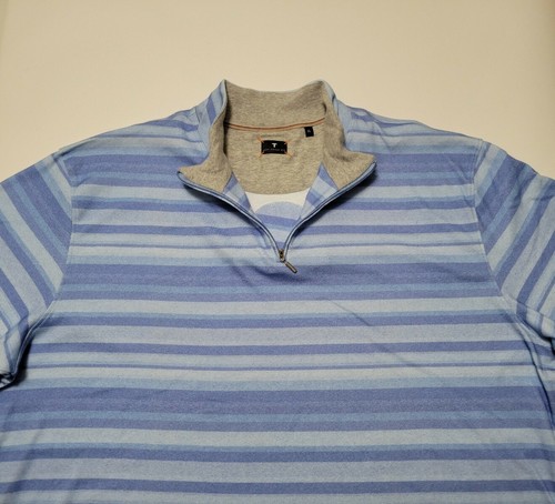 Left Coast Tee Mens XL Blue Striped 1/4 Zip Pullover - Imagen 5 de 12