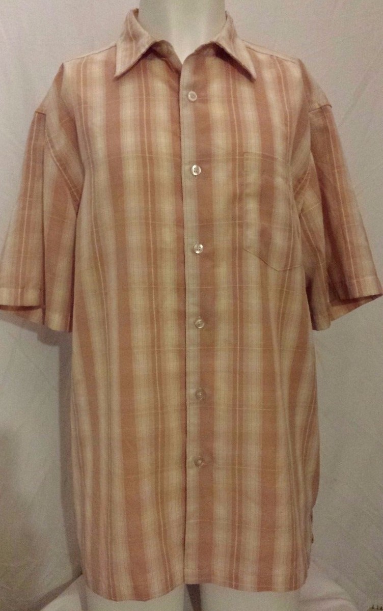 【ULLALA】Taylor Short Sleeve Men's Fair Cream David Taylor Peach & Cream Plaid Short Sleeve Shirt Size