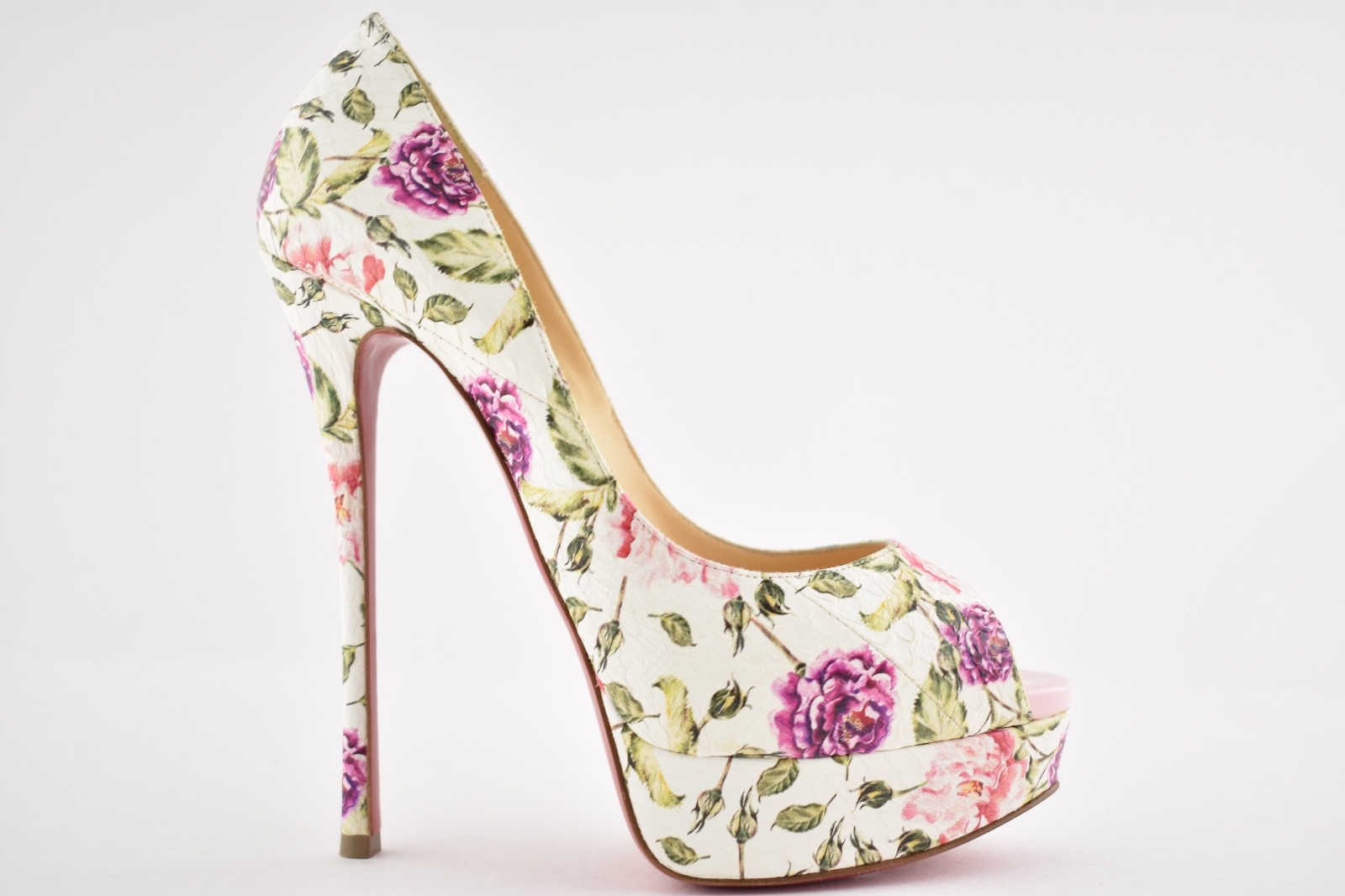 NB Christian Louboutin Fetish Peep 150 White Pink Pink Pink Floral Platform Heel Pump 41 628352 NB Christian Louboutin Fetish Peep 150 White Pink Pink Pink Floral Platform Heel Pump 41 628352