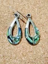 Silvertone Abalon Dangle Drop Hook through Earrings. 012