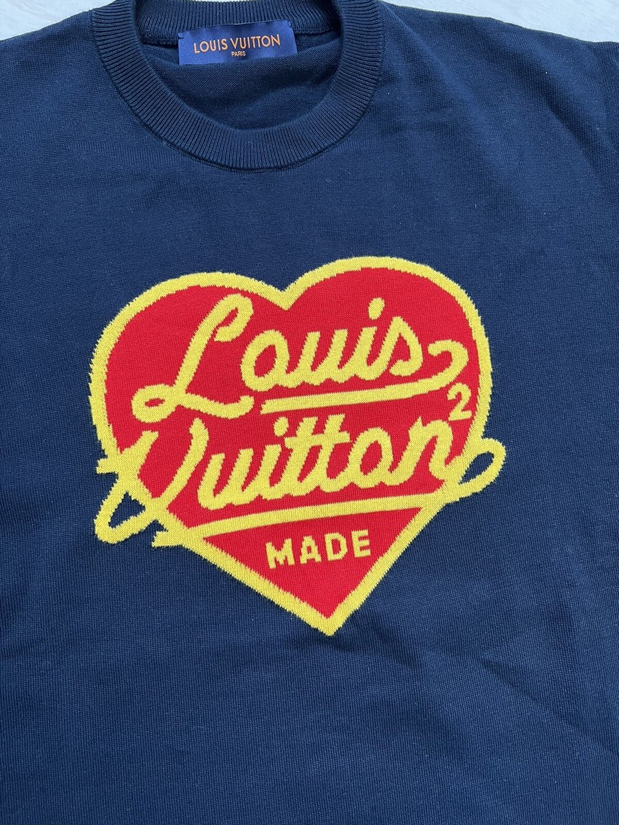 LOUIS VUITTON INTARSIA JACQUARD HEART CREWNECK BLACK T-SHIRT – e