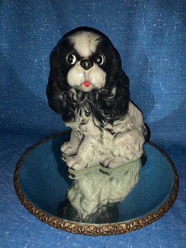 Vintage Brittany Cocker Spaniel Black & White Planter Figurine UNIQUE 7/5 ❤️sj3j - Picture 2 of 7