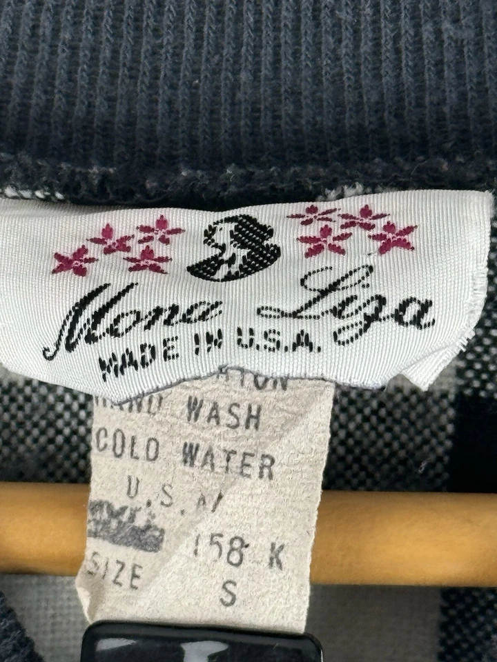 Vintage Mona Lisa Preto E Branco Xadrez Manga Dolman Bombardeiro Tamanho Grande P - Imagem 3 de 4