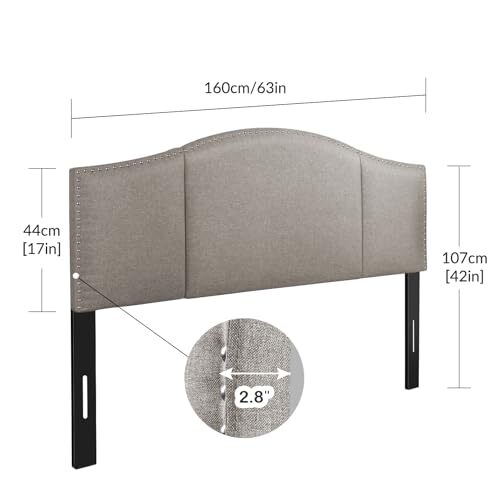 Linen Fabric Upholstered Size Headboard with Nailheads Trim Queen Light Grey - Picture 3 of 8
