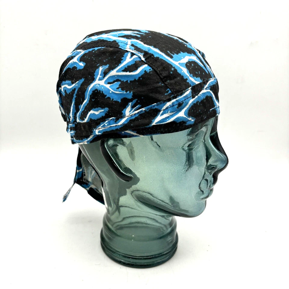 De colección 00s Y2K ZANHeadwear 100% Algodón Azul Iluminador Perno Calavera Gorra Do-rag Foto 3 de 4