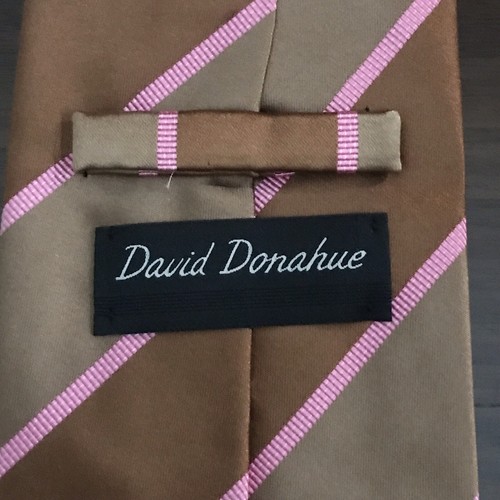 David Donahue Silk Cotton Blend Brown Pink Striped Italian Woven Hand Made USA - Picture 2 of 8