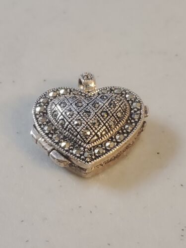 Vintage Judith Jack Sterling Silver Heart Locket Pendant Art Deco Signed JJ - Picture 2 of 24