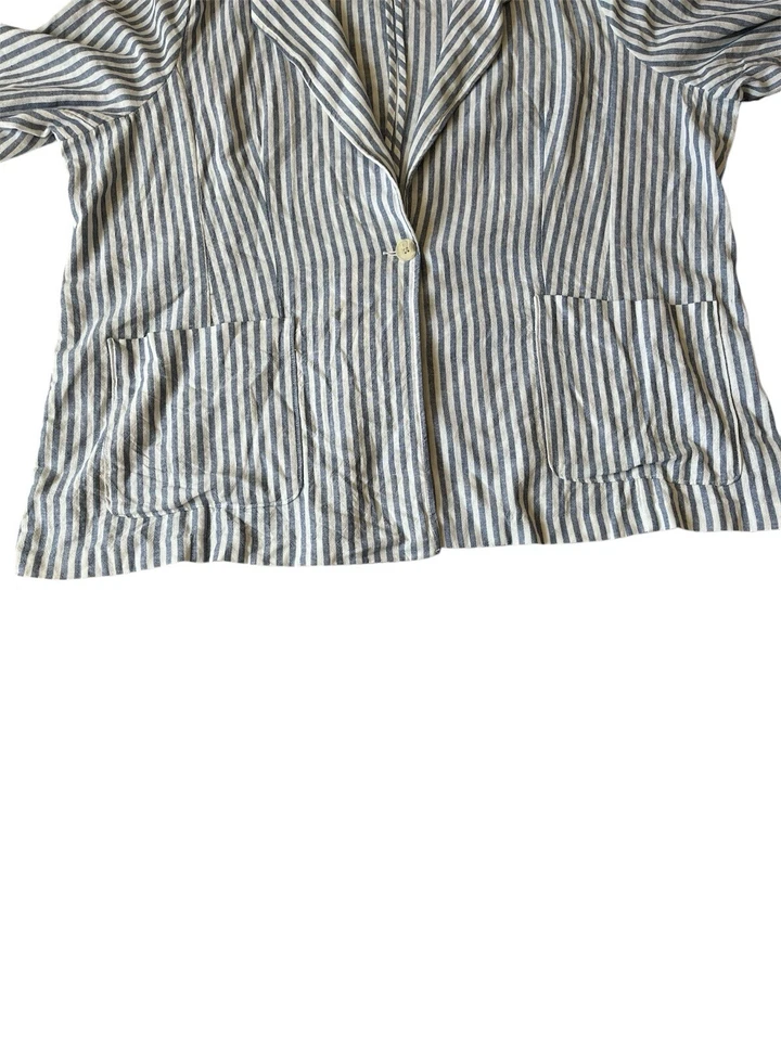 Blazer Caslon a Rayas Mezcla de Lino Azul-Marfil Brianne Rayas Talla Grande 4X Nuevo con Etiquetas Foto 3 de 4