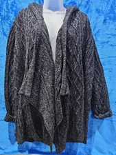 Torrid Black Drape Front Hooded Cardigan Sweater Marled Cable Knit  Sz 2  19G