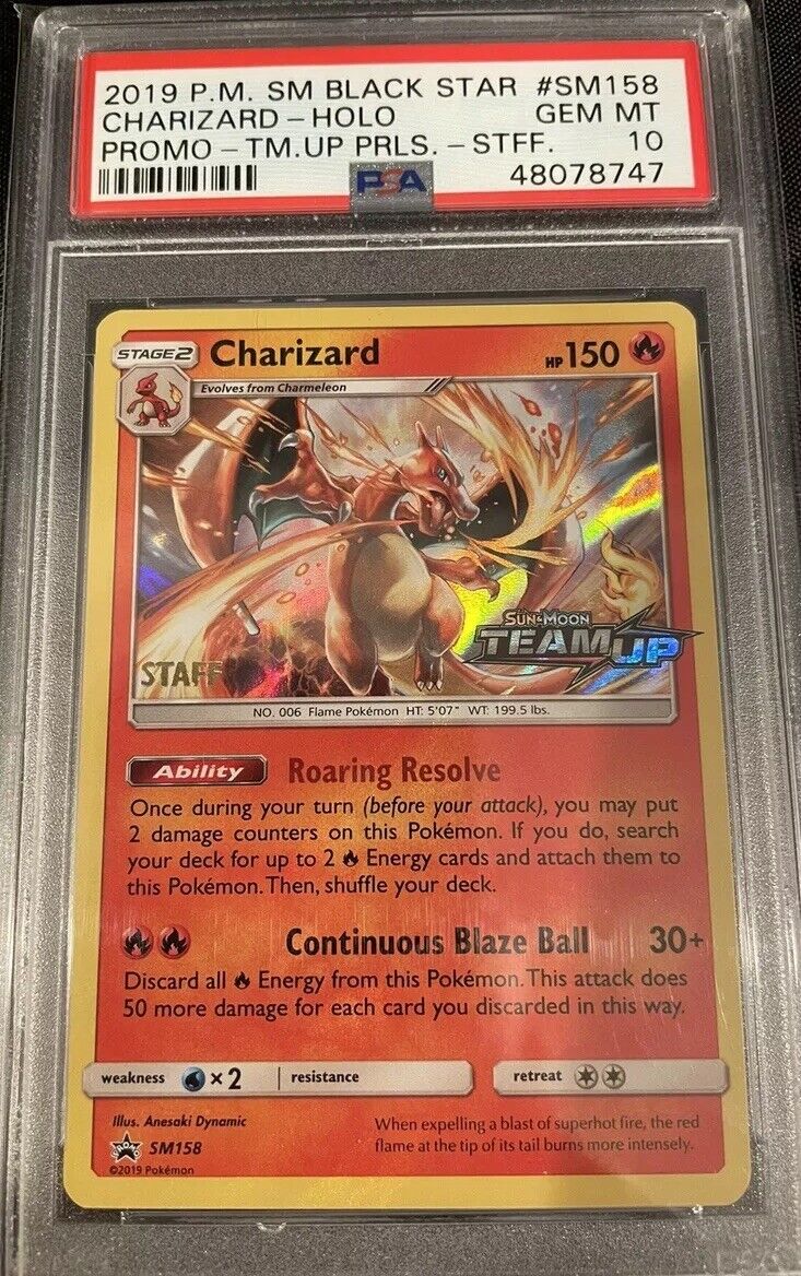 2019 Pokemon Team Up Prerelease #SM158 Charizard STAFF - PSA 10