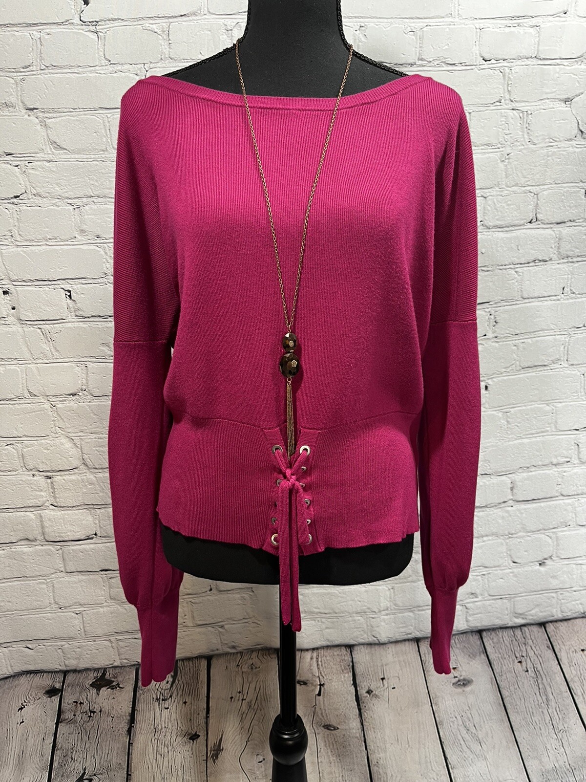 Magenta Sweater Pullover Front Lace 